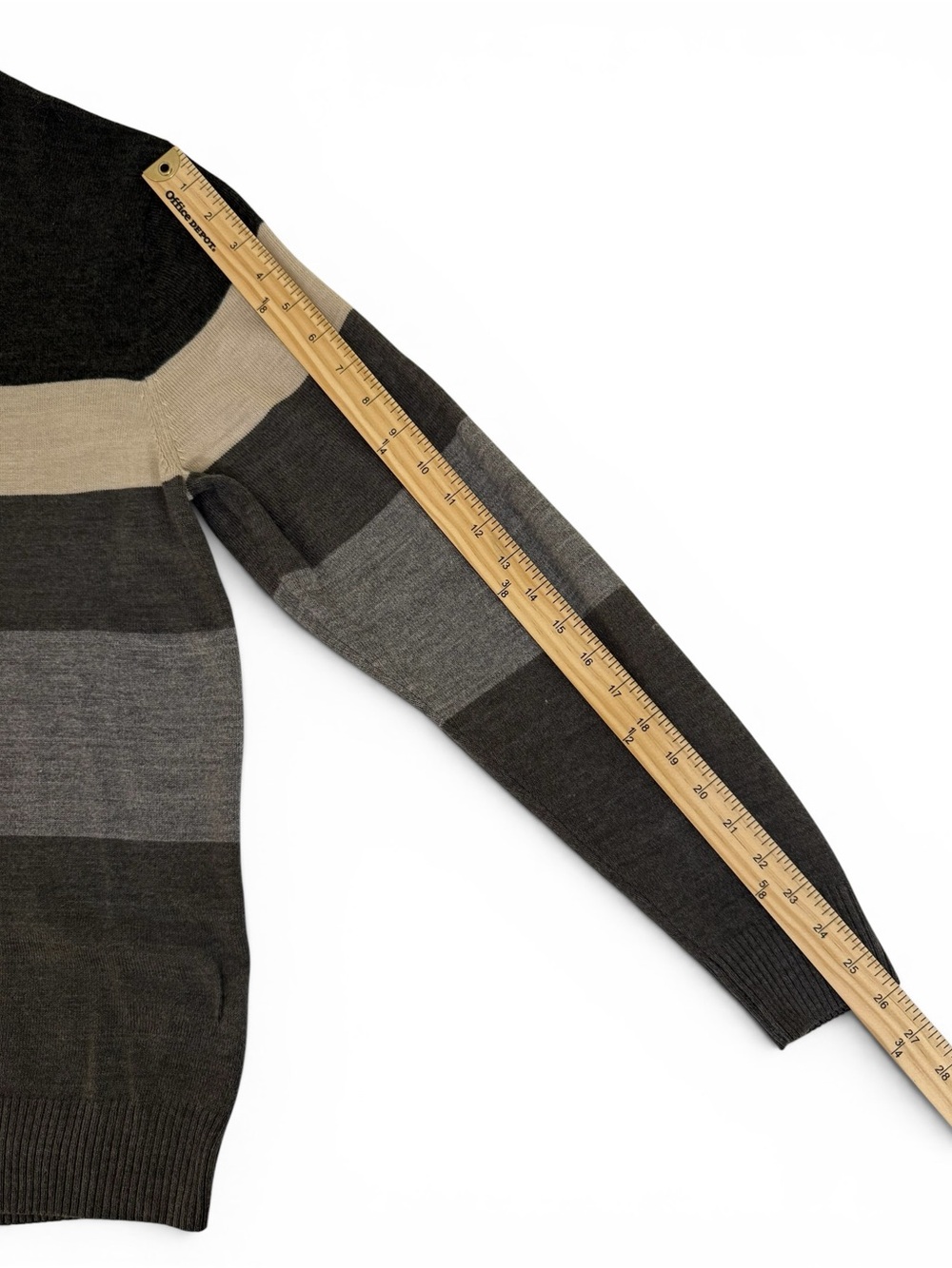 Tricots St. Raphael Gray, Brown & Cream Striped Crewneck Sweater - Picture 6 of 9